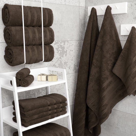 Luxury 4-Piece Turkish Bath Towel Set – 100% Premium Cotton, Ultra-Soft & Highly Absorbent Bathroom Towels, Spa-Hotel Quality, Rich Brown