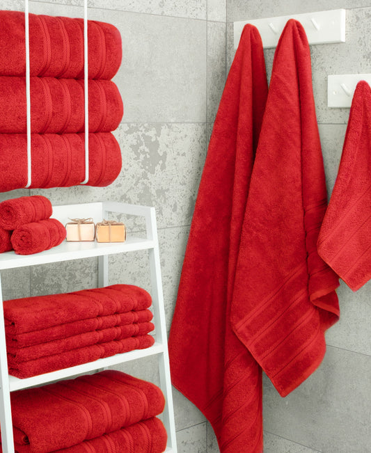 Luxury Turkish Cotton Bath Towels – 4-Piece Ultra-Soft Plush Set in Red
