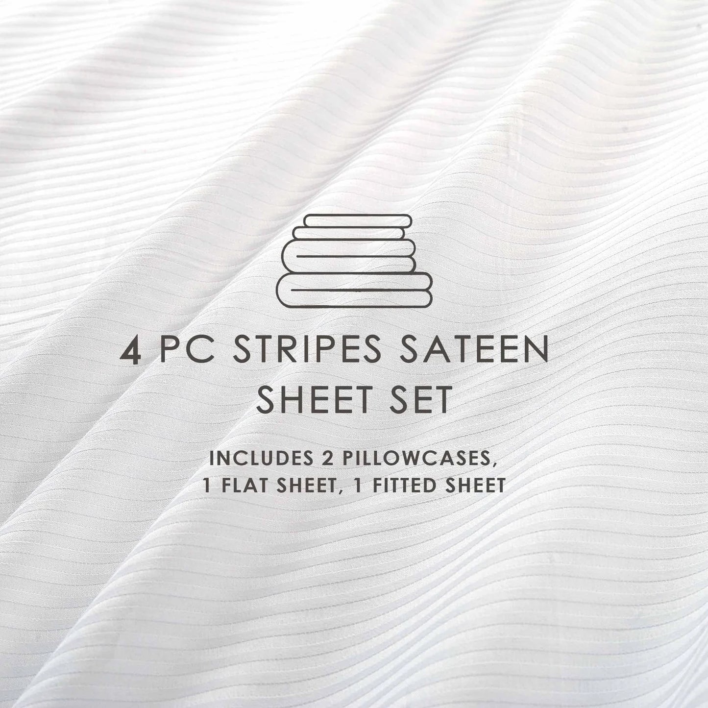 White Stripe Bed Sheet Set – Soft Breathable Microfiber Bedding Set with Pillowcases, Lightweight Wrinkle Resistant All Season Sheet Set for Everyday Comfort