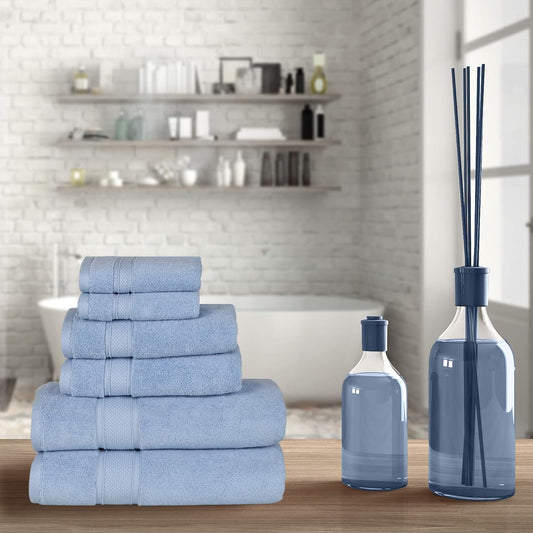 Luxury 6 Piece Bath Towel Set, 100% Cotton Turkish Towels for Bathroom, Sky Blue