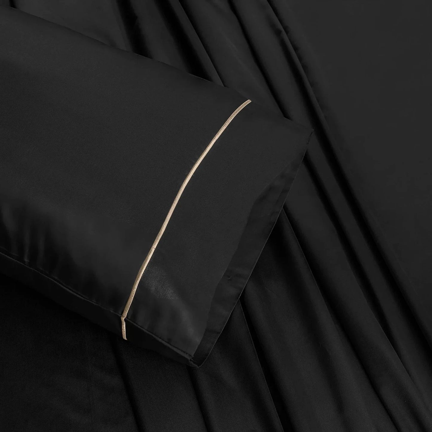 Burrata Stitch Cotton Sateen Sheet Set Black – Soft Luxury Bed Sheets
