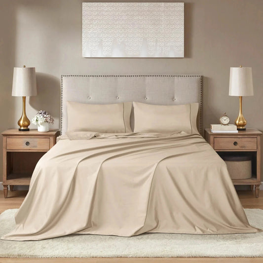 Burrata Stitch Cotton Sateen Sheet set Smokey Taupe