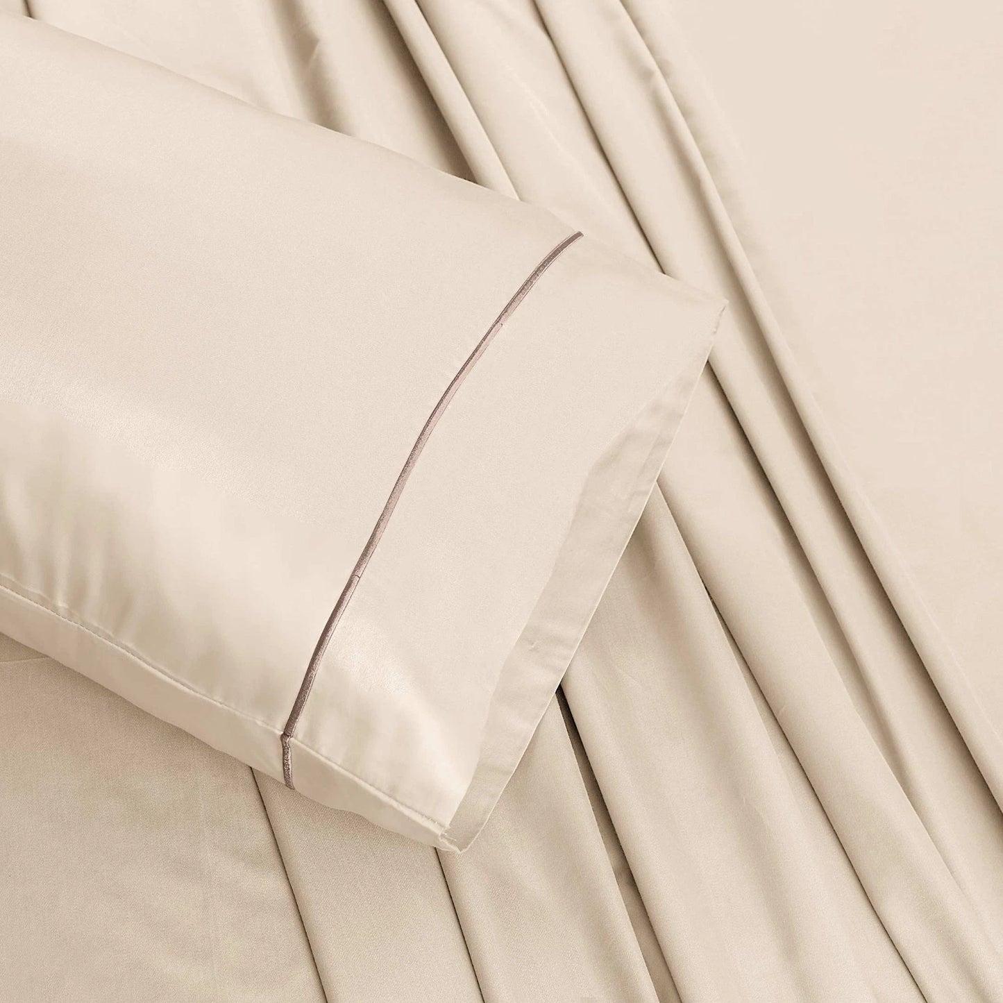 Burrata Stitch Cotton Sateen Sheet set Smokey Taupe