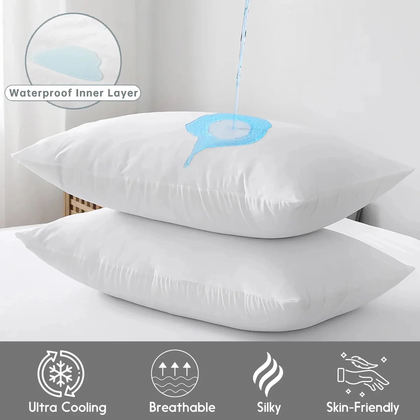 Premium Waterproof Pillow Protector – Soft Breathable Zippered Pillow Cover