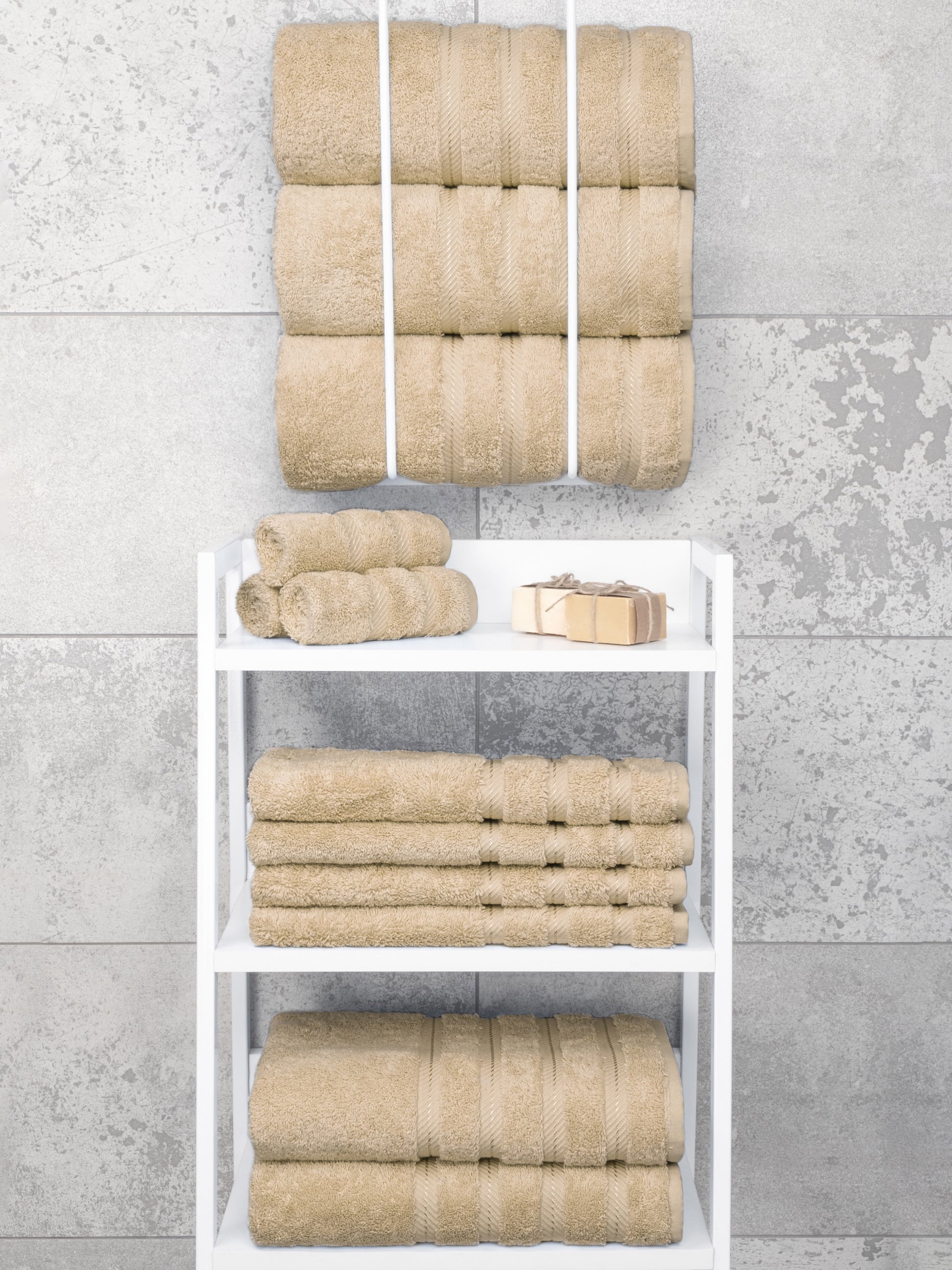 Luxury 4 Piece Bath Towel Set, 100% Cotton Turkish Bath Towels for Bathroom, Beige