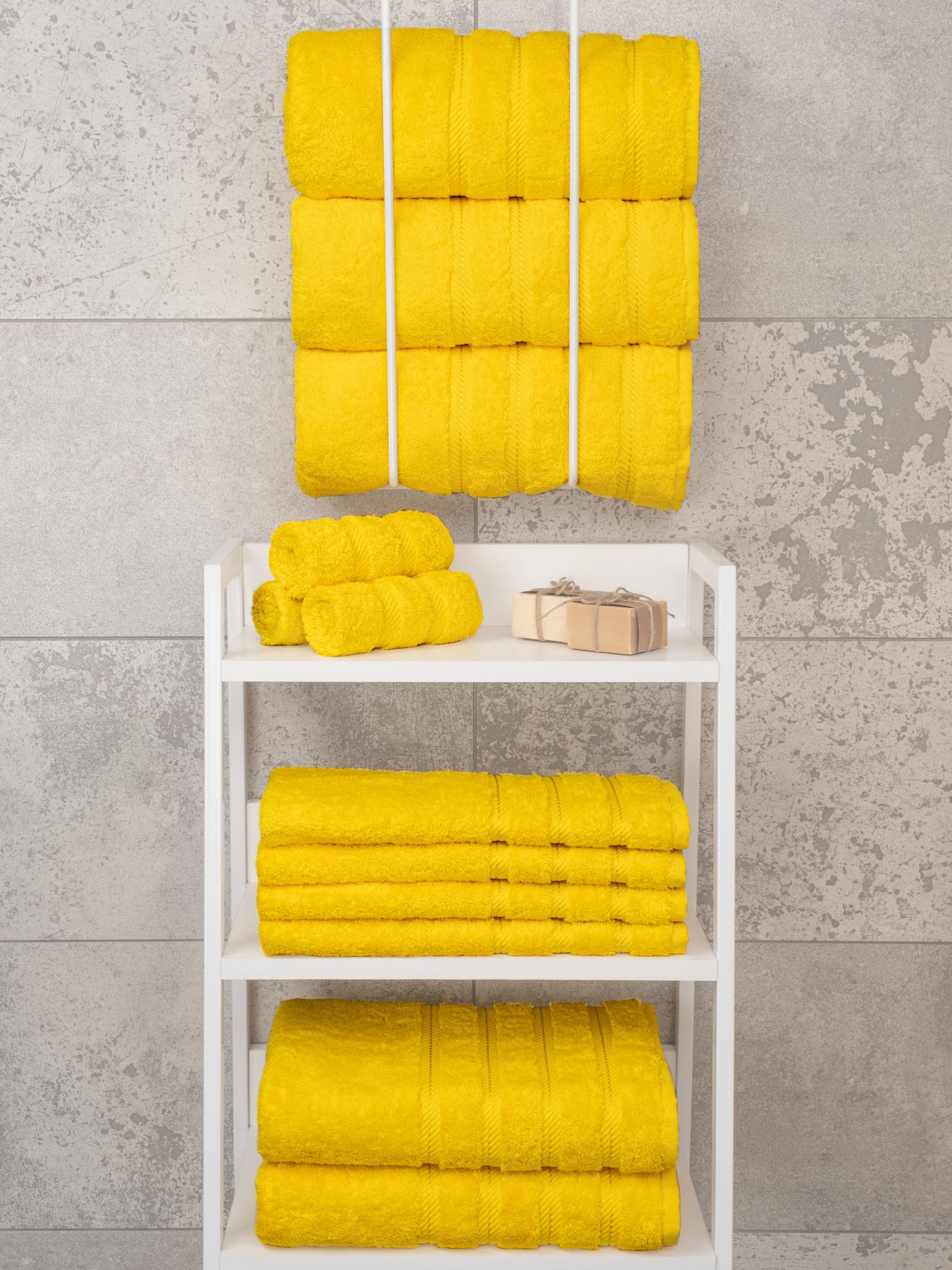 Luxury 4 Piece Bath Towel Set, 100% Cotton Turkish Bath Towels for Bathroom, Yellow