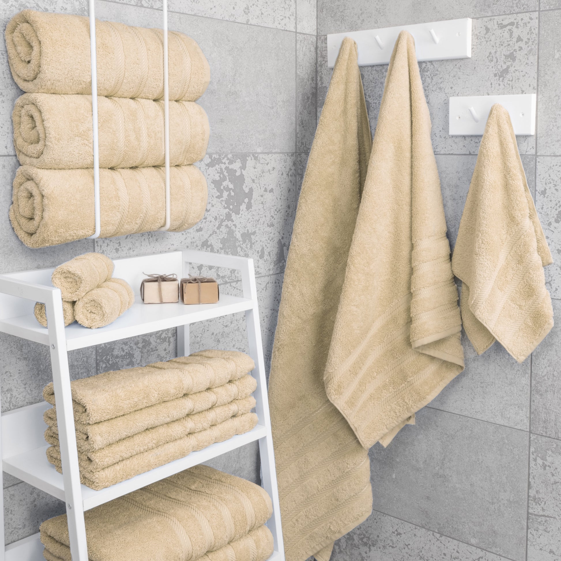 Luxury 4 Piece Bath Towel Set, 100% Cotton Turkish Bath Towels for Bathroom, Beige
