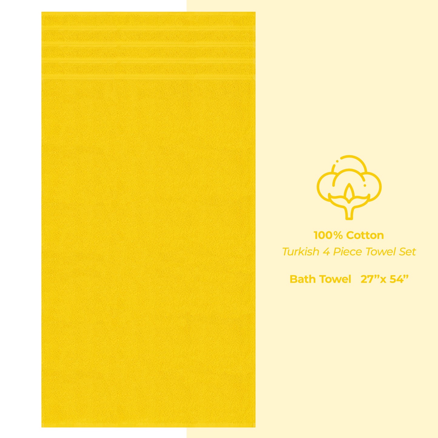 Luxury 4 Piece Bath Towel Set, 100% Cotton Turkish Bath Towels for Bathroom, Yellow