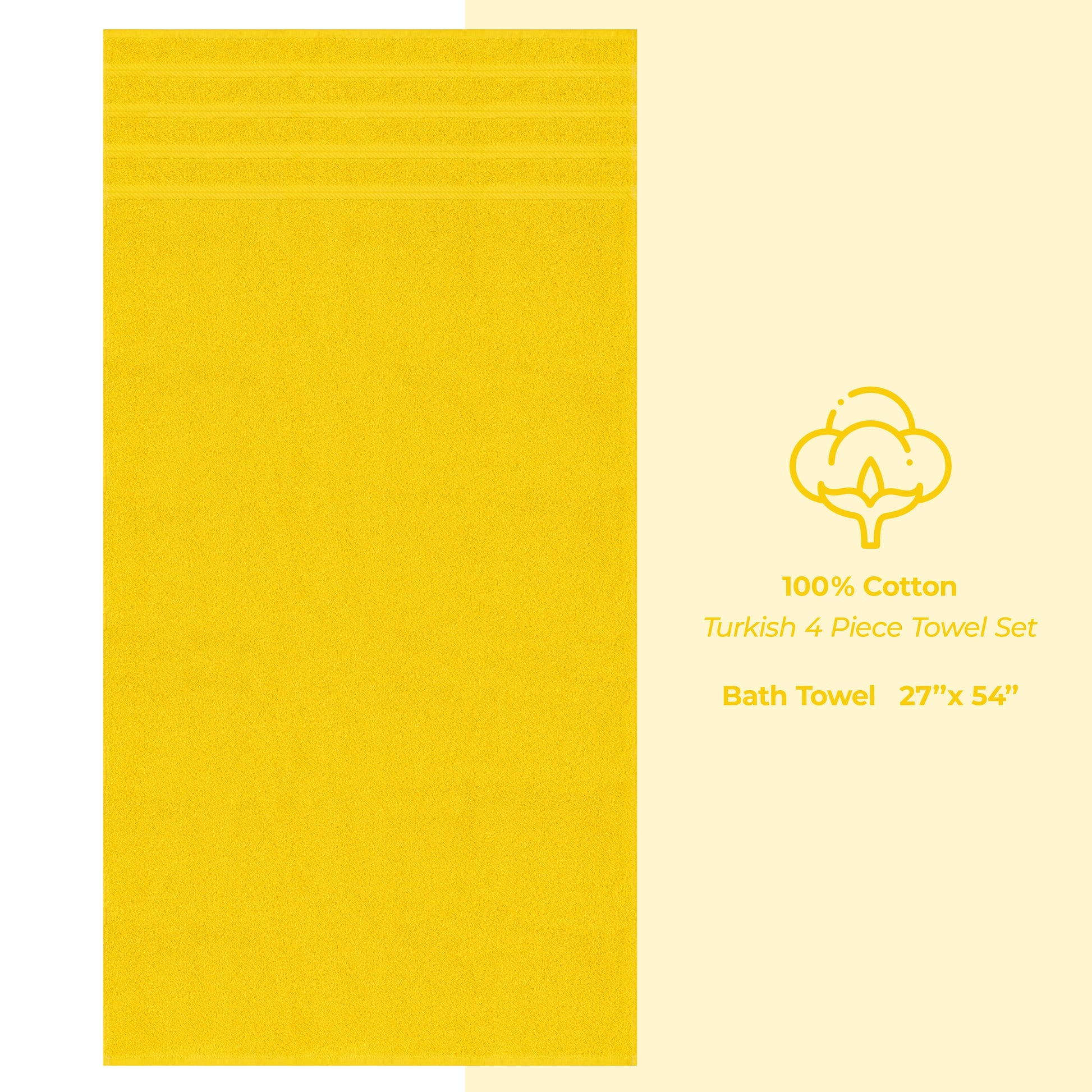 Luxury 4 Piece Bath Towel Set, 100% Cotton Turkish Bath Towels for Bathroom, Yellow