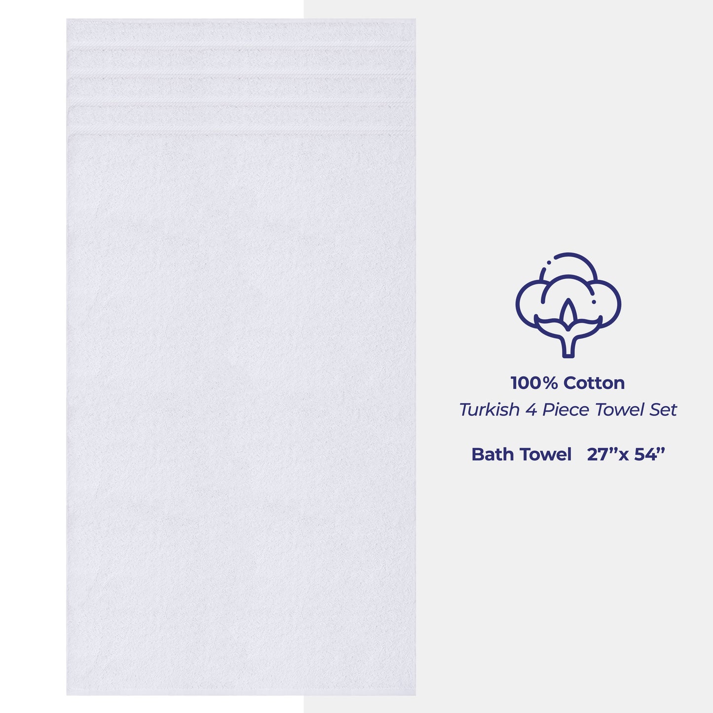Luxury 4 Piece Bath Towel Set, 100% Cotton Turkish Bath Towels for Bathroom, White