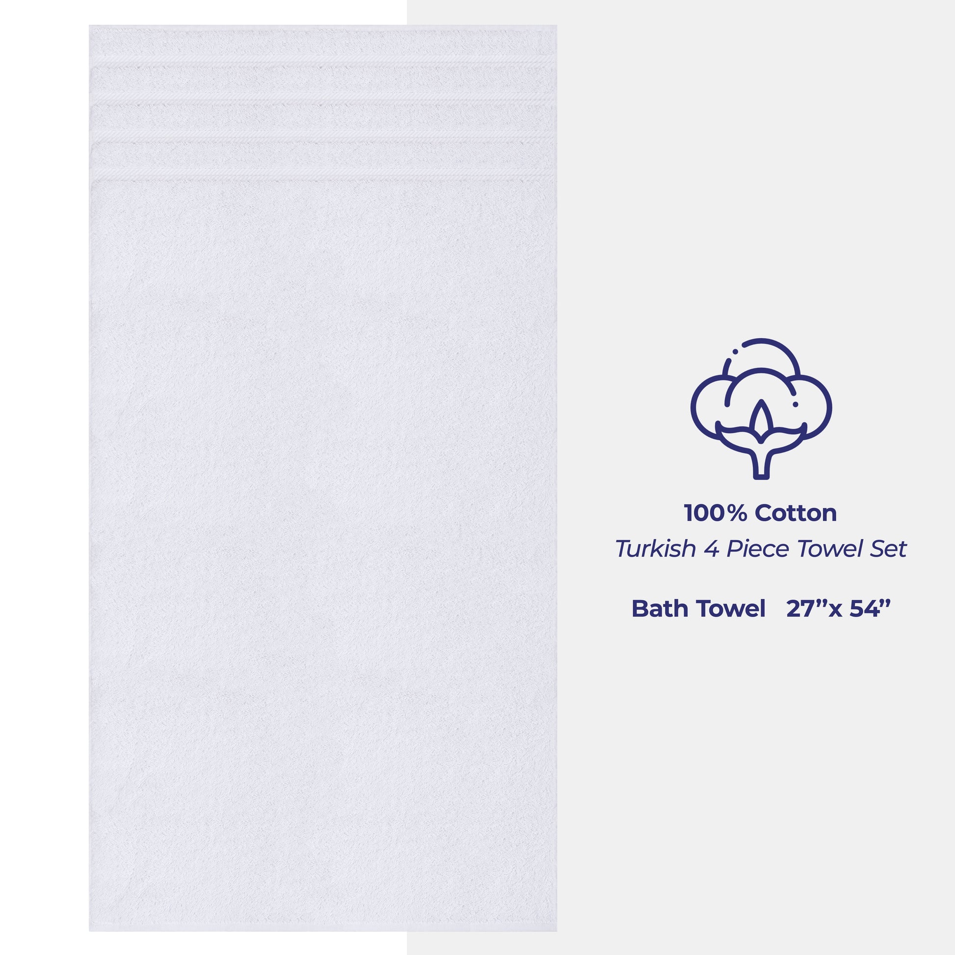 Luxury 4 Piece Bath Towel Set, 100% Cotton Turkish Bath Towels for Bathroom, White