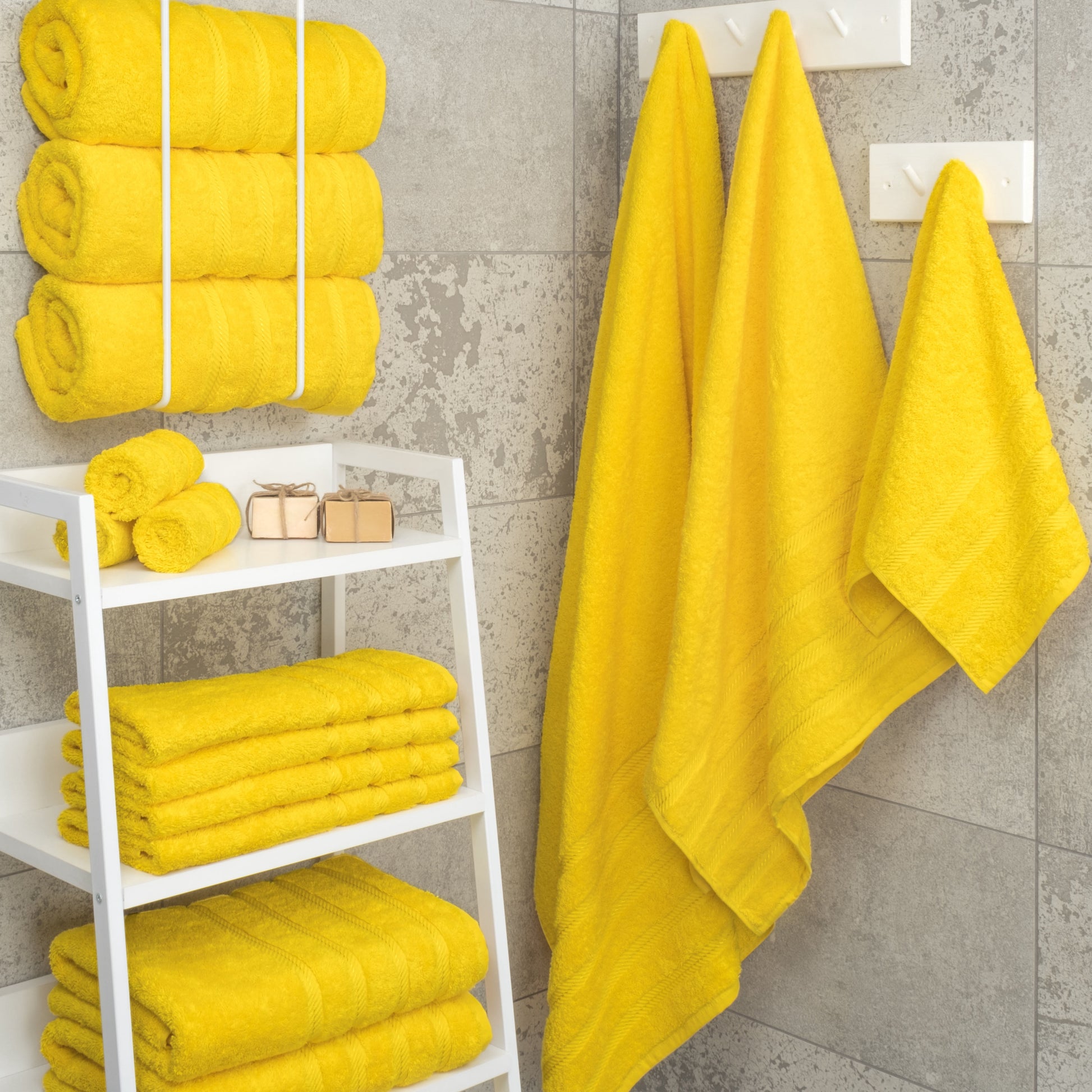 Luxury 4 Piece Bath Towel Set, 100% Cotton Turkish Bath Towels for Bathroom, Yellow