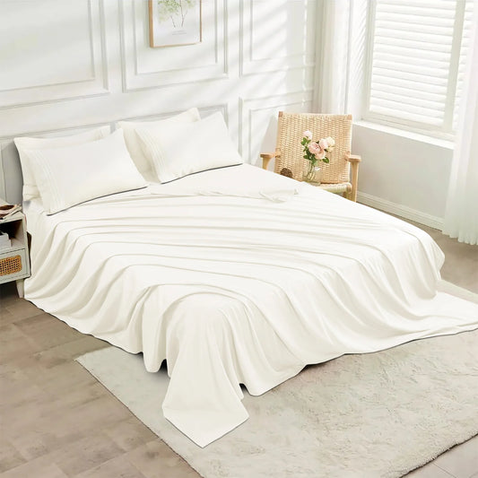 Prime Towel Solid White Bed Sheet Set – Ultra Soft Breathable Microfiber Bedding with Pillowcases, Lightweight Wrinkle Resistant All Season Sheets for Everyday Comfort