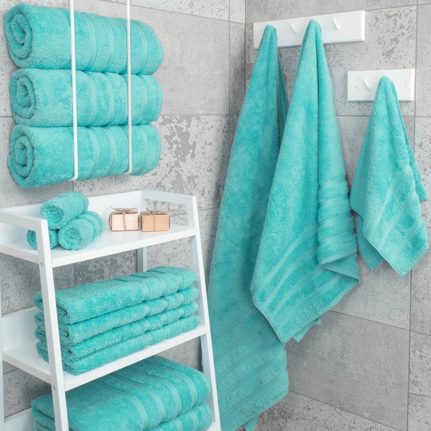 4-Piece Turkish Bath Towel Set, 100% Cotton Ultra-Soft & Highly Absorbent Luxury Towels – Turquoise