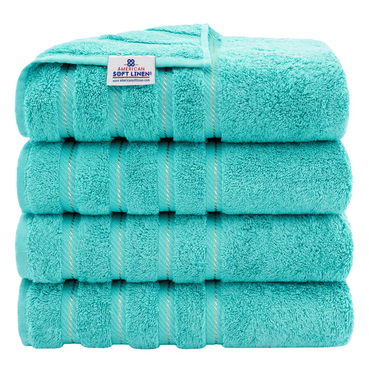 4-Piece Turkish Bath Towel Set, 100% Cotton Ultra-Soft & Highly Absorbent Luxury Towels – Turquoise