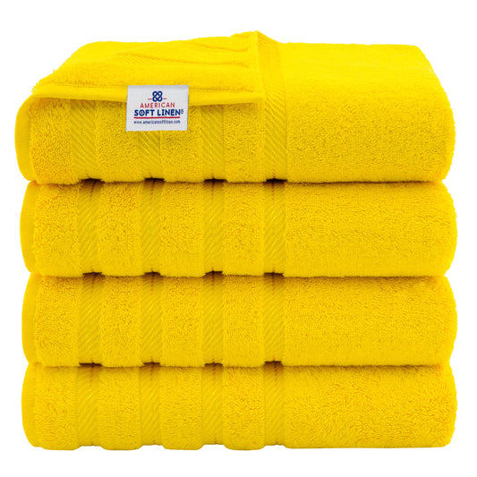 Luxury 4-Piece Turkish Cotton Bath Towel Set – 100% Cotton, Ultra-Soft & Absorbent, Yellow