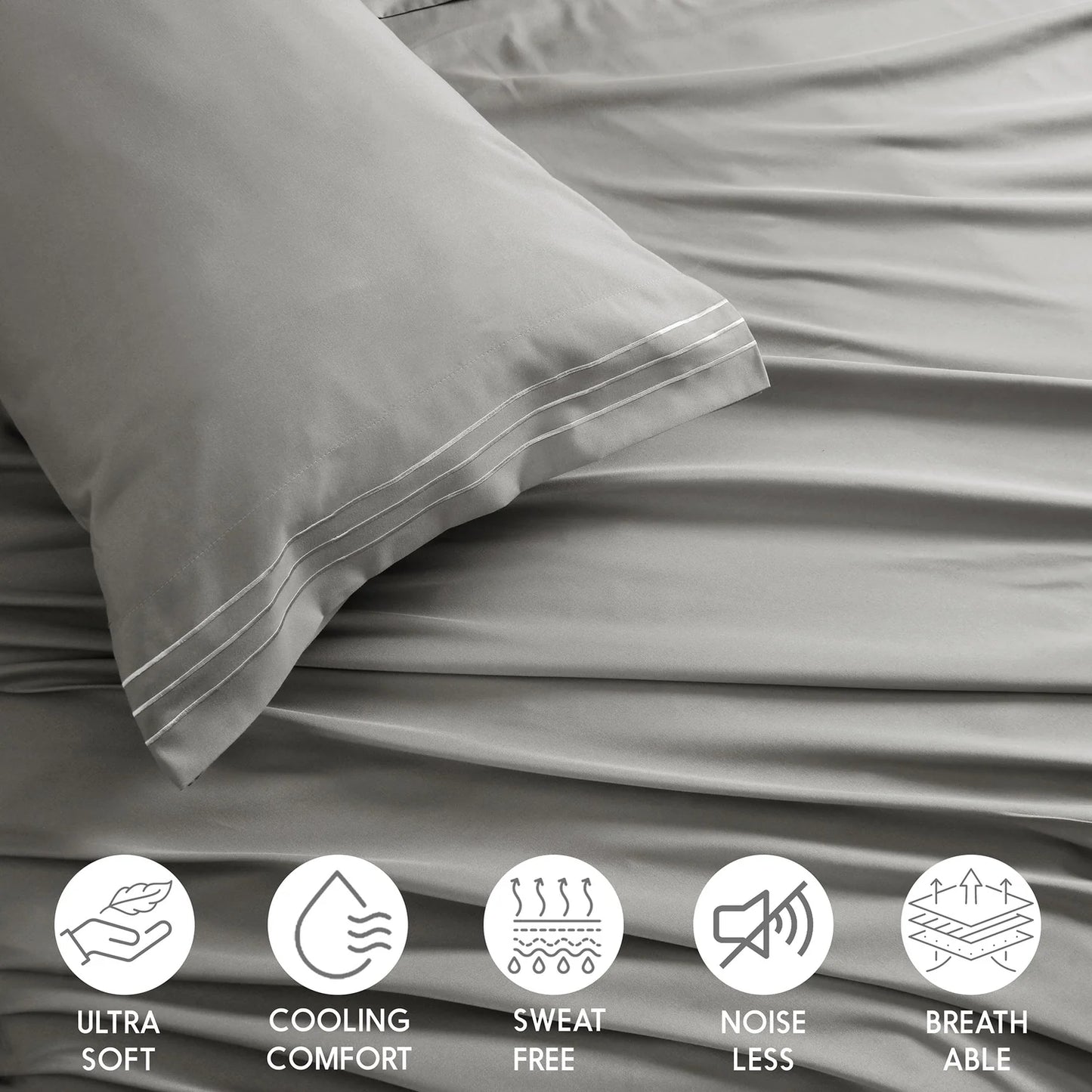 Plain Grey Bed Sheet Set – Soft Breathable Microfiber Bedding Set with Pillowcases, Lightweight Wrinkle Resistant All Season Sheet Set for Everyday Comfort