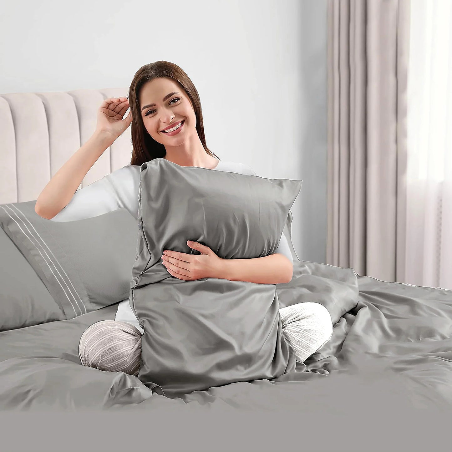 Plain Grey Bed Sheet Set – Soft Breathable Microfiber Bedding Set with Pillowcases, Lightweight Wrinkle Resistant All Season Sheet Set for Everyday Comfort