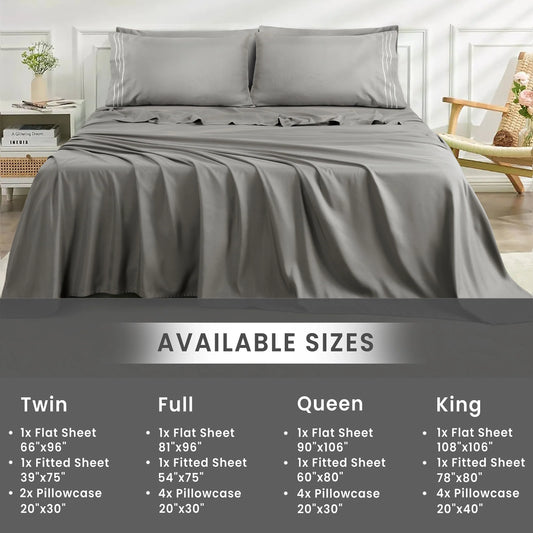 Plain Grey Bed Sheet Set – Soft Breathable Microfiber Bedding Set with Pillowcases, Lightweight Wrinkle Resistant All Season Sheet Set for Everyday Comfort