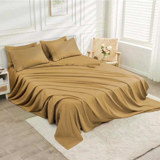 Plain Camel Brown Bed Sheet Set – Soft Breathable Microfiber Bedding Set with Pillowcases, Lightweight Wrinkle Resistant All Season Sheet Set for Everyday Comfort
