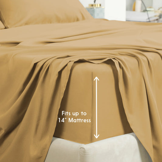 Plain Camel Brown Bed Sheet Set – Soft Breathable Microfiber Bedding Set with Pillowcases, Lightweight Wrinkle Resistant All Season Sheet Set for Everyday Comfort