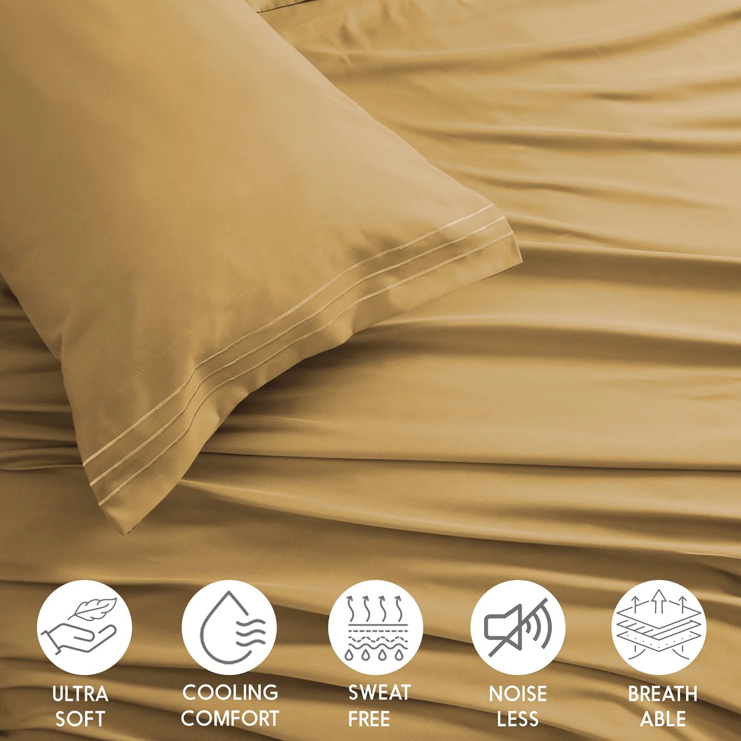 Plain Camel Brown Bed Sheet Set – Soft Breathable Microfiber Bedding Set with Pillowcases, Lightweight Wrinkle Resistant All Season Sheet Set for Everyday Comfort