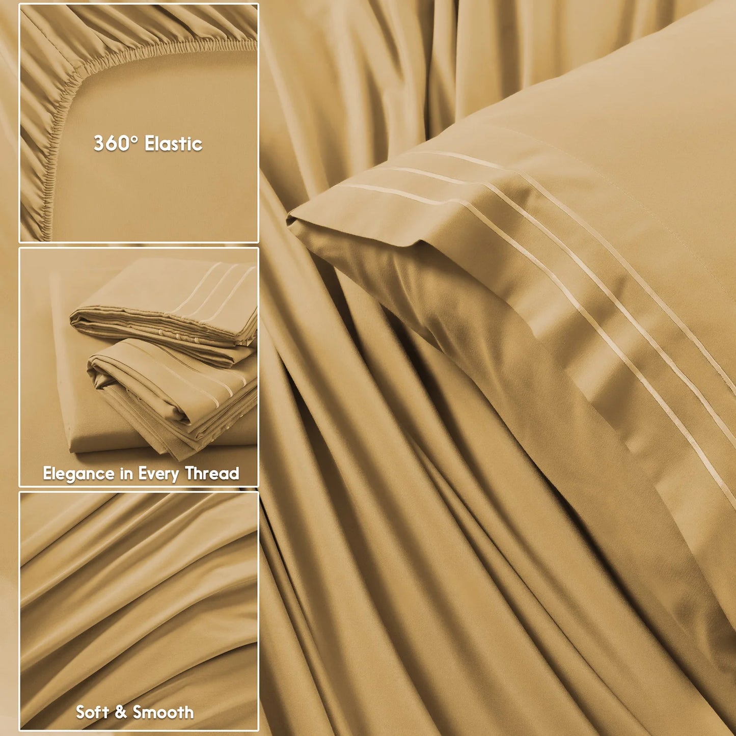 Plain Camel Brown Bed Sheet Set – Soft Breathable Microfiber Bedding Set with Pillowcases, Lightweight Wrinkle Resistant All Season Sheet Set for Everyday Comfort