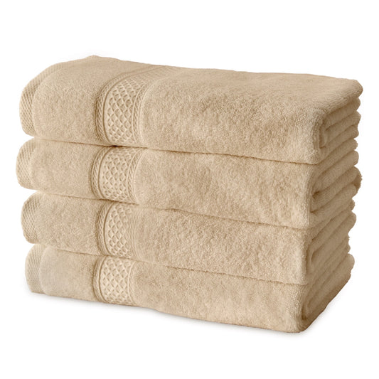 100% Cotton 4-Pack Bath Towel Sets of 4, Bath Towel Highly Absorbent Towels for Bathroom, Gym, Hotel (Beige)