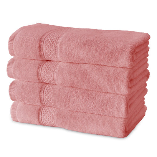 100% Cotton 4-Piece Bath Towel Set, Highly Absorbent Towels for Bathroom, Gym & Hotel, Soft & Durable, Pink Coral