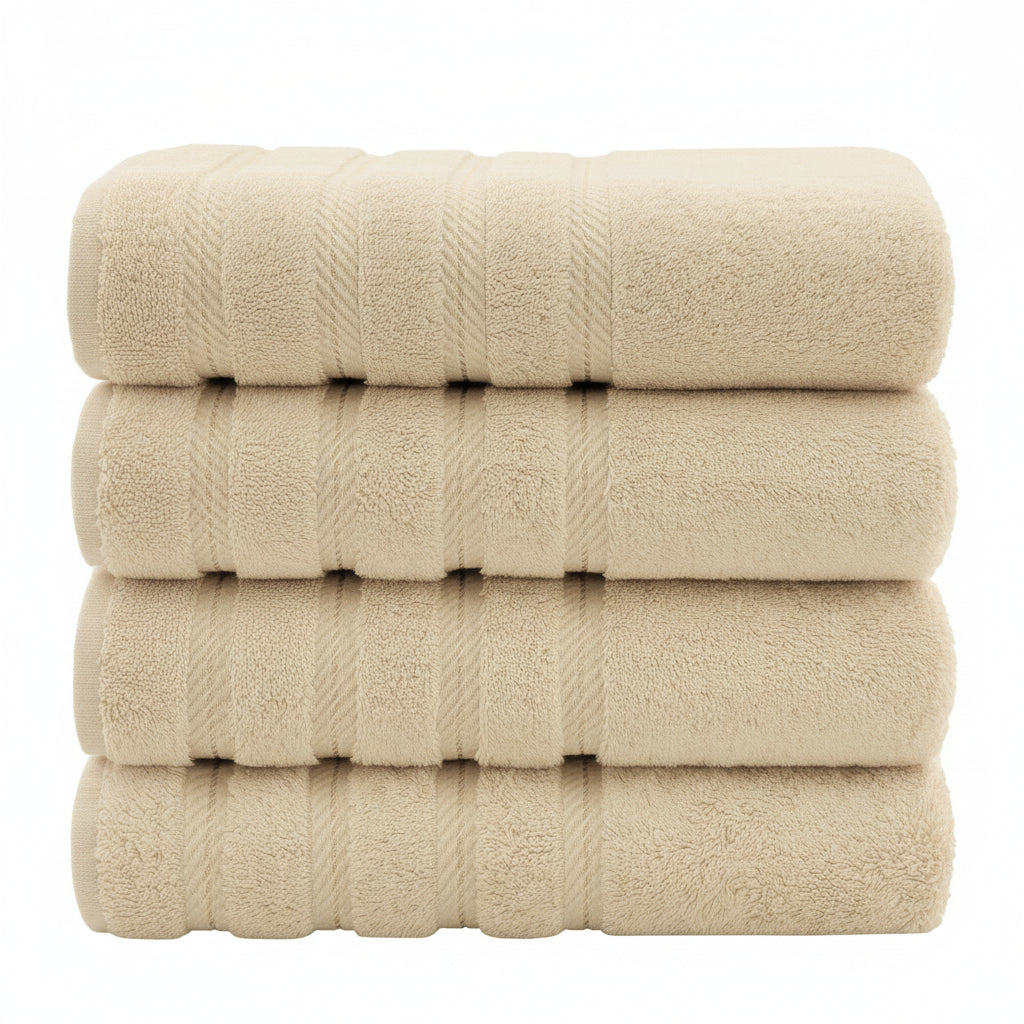 Luxury 4 Piece Bath Towel Set, 100% Cotton Turkish Bath Towels for Bathroom, Beige