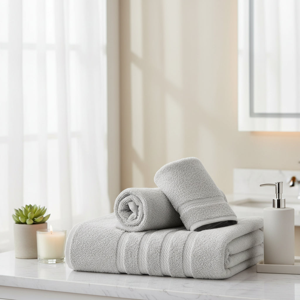 Luxury 4 Piece Bath Towel Set, 100% Cotton Turkish Bath Towels for Bathroom, Light Grey