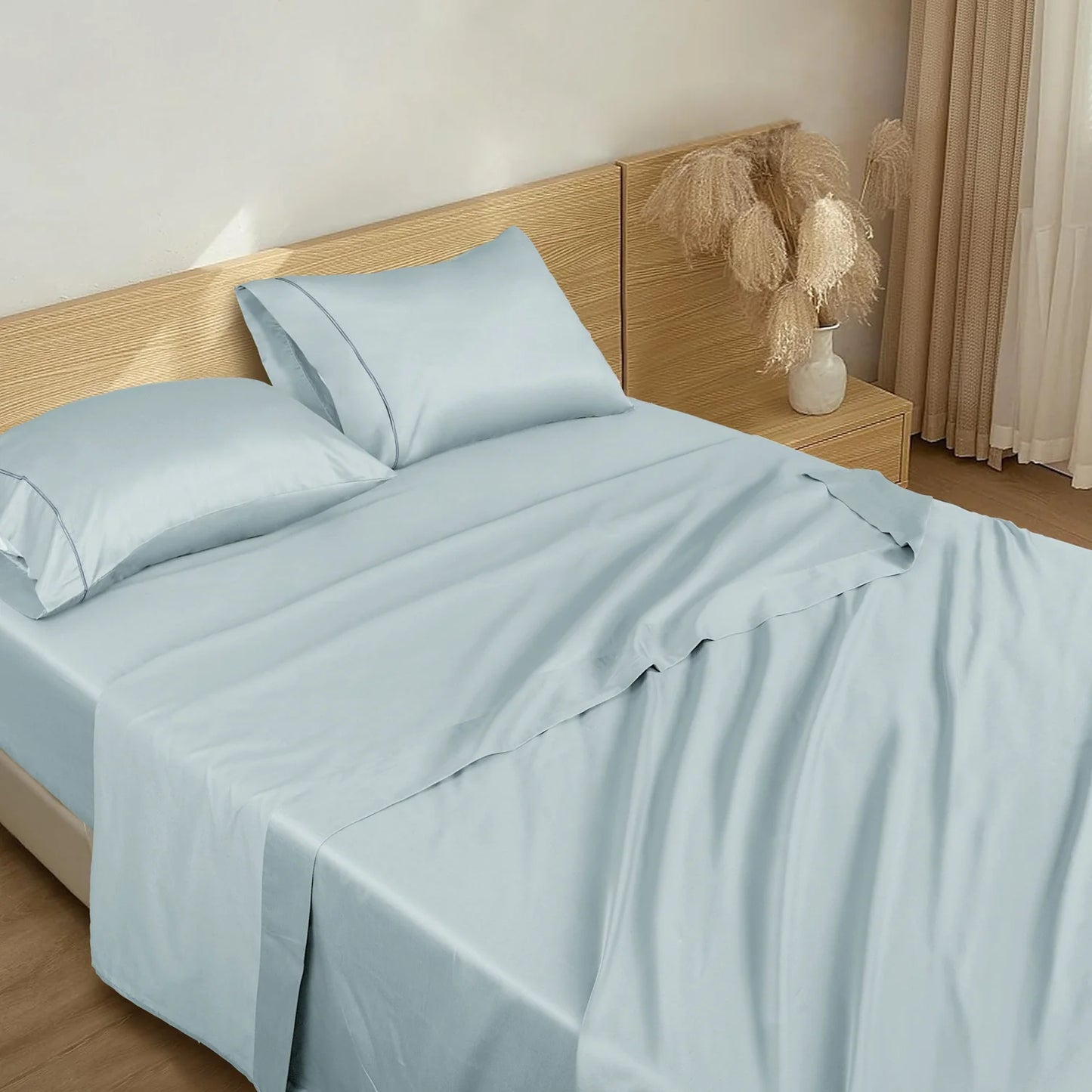 Plain Air Blue Bed Sheet Set – Soft Breathable Microfiber Bedding Set with Pillowcases, Lightweight Wrinkle Resistant All Season Sheet Set for Everyday Comfort