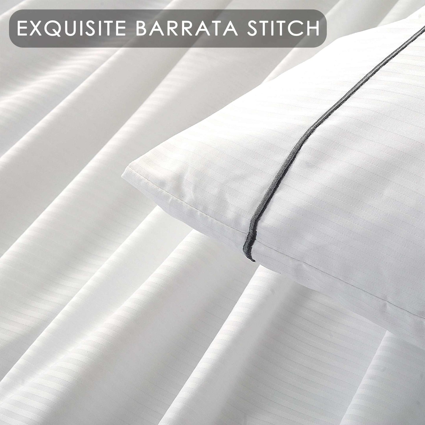 White Stripe Bed Sheet Set – Soft Breathable Microfiber Bedding Set with Pillowcases, Lightweight Wrinkle Resistant All Season Sheet Set for Everyday Comfort