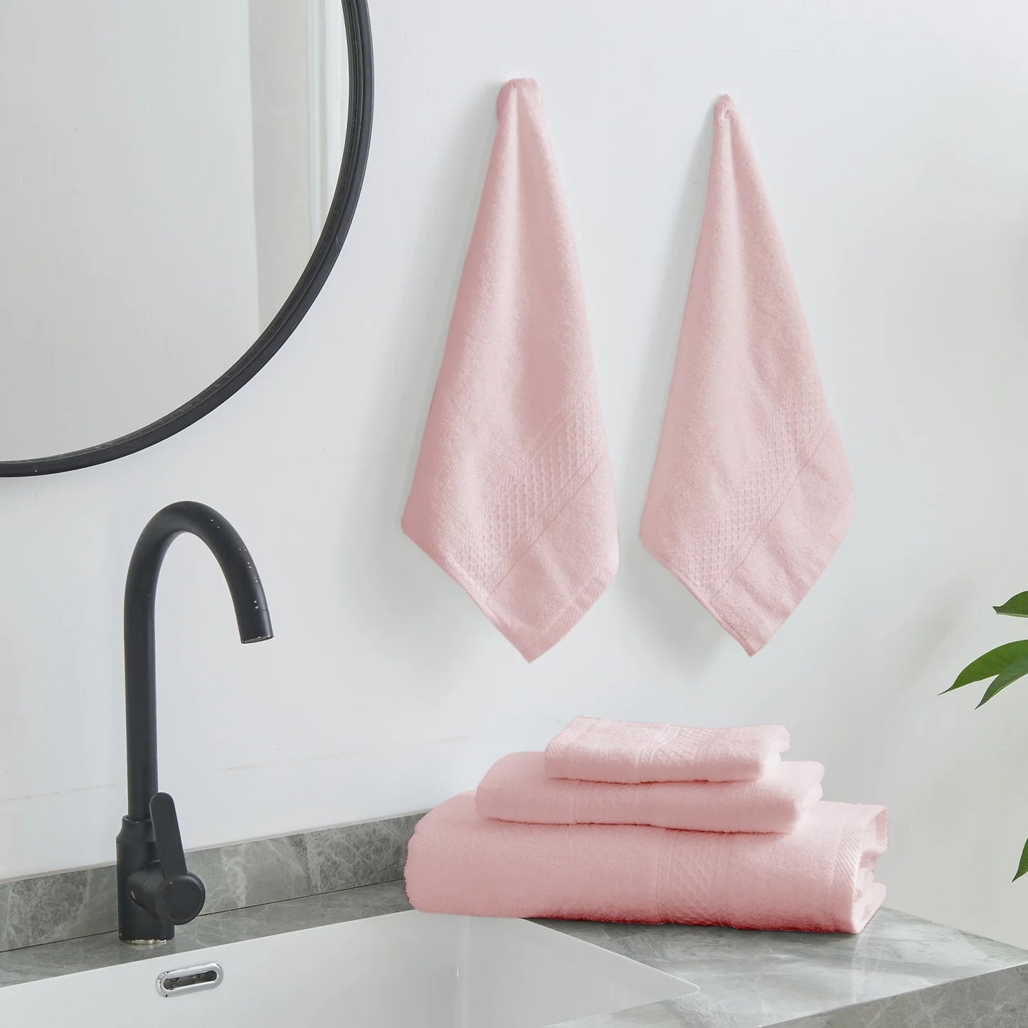 100% Cotton Bath Towel Sets of 6 Pieces, 2 Bath Towels 2 Hand Towels 2 Washcloths, Highly Absorbent Towels for Bathroom, Gym, Hotel (Blush Pink)