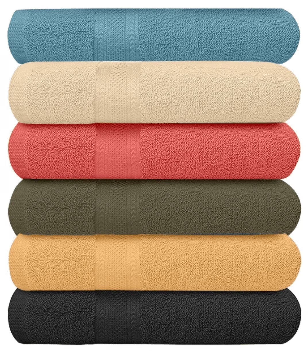 Pack of 6 Bath Towels 27 X 54 Inches, 100% Cotton, Larger & Lighter Weight, Quicker to Dry, Super Soft and Absorbent, Perfect for Bathroom (Multicolor, Pack of 6 (27''X54''))