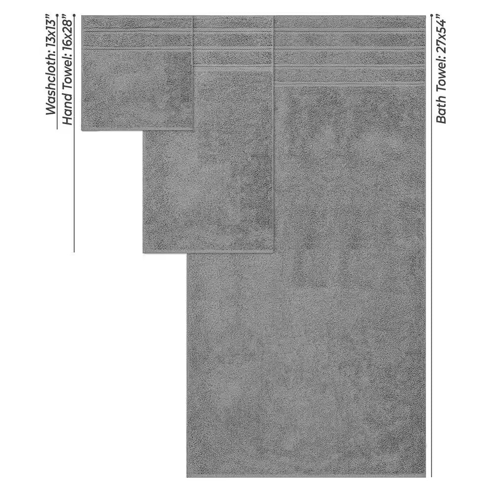 Bath Towel Set 100% Turkish Cotton 3 Piece Towels for Bathroom- Rockridge Gray