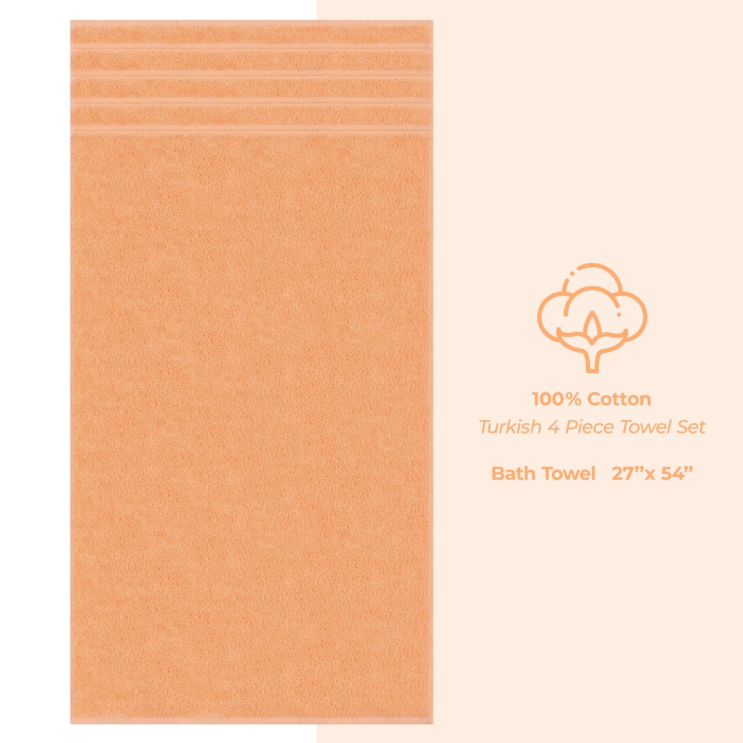Luxury 4 Piece Bath Towel Set, 100% Cotton Turkish Bath Towels for Bathroom, Malibu Peach