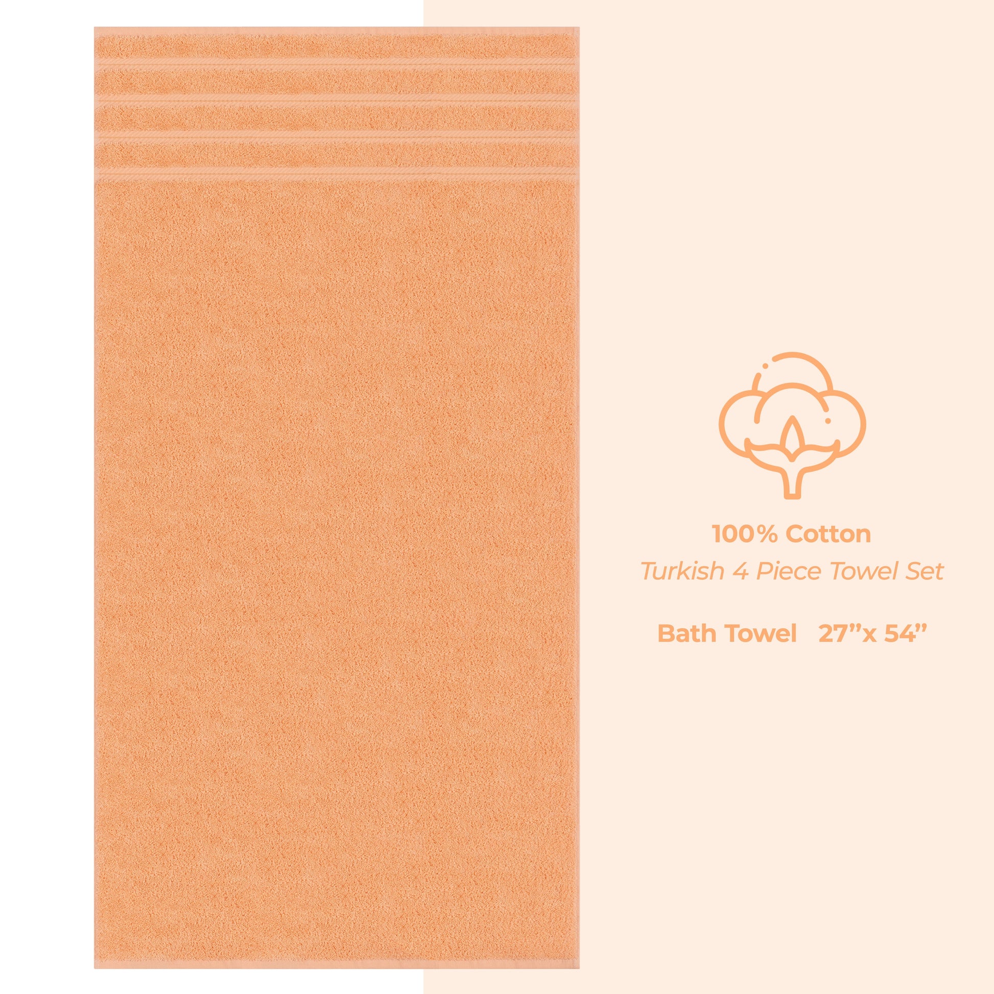 Luxury 4 Piece Bath Towel Set, 100% Cotton Turkish Bath Towels for Bathroom, Malibu Peach