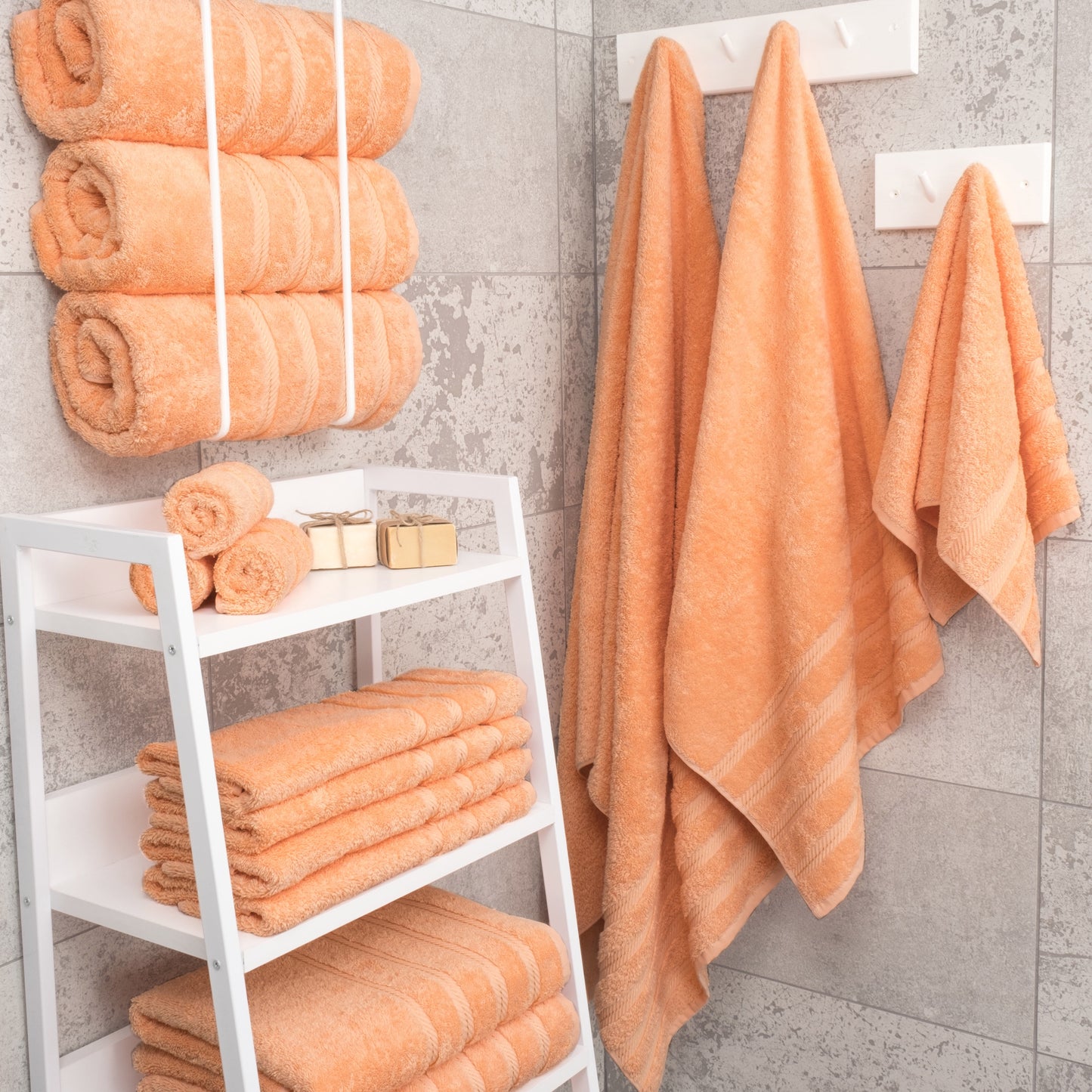 Luxury 4 Piece Bath Towel Set, 100% Cotton Turkish Bath Towels for Bathroom, Malibu Peach