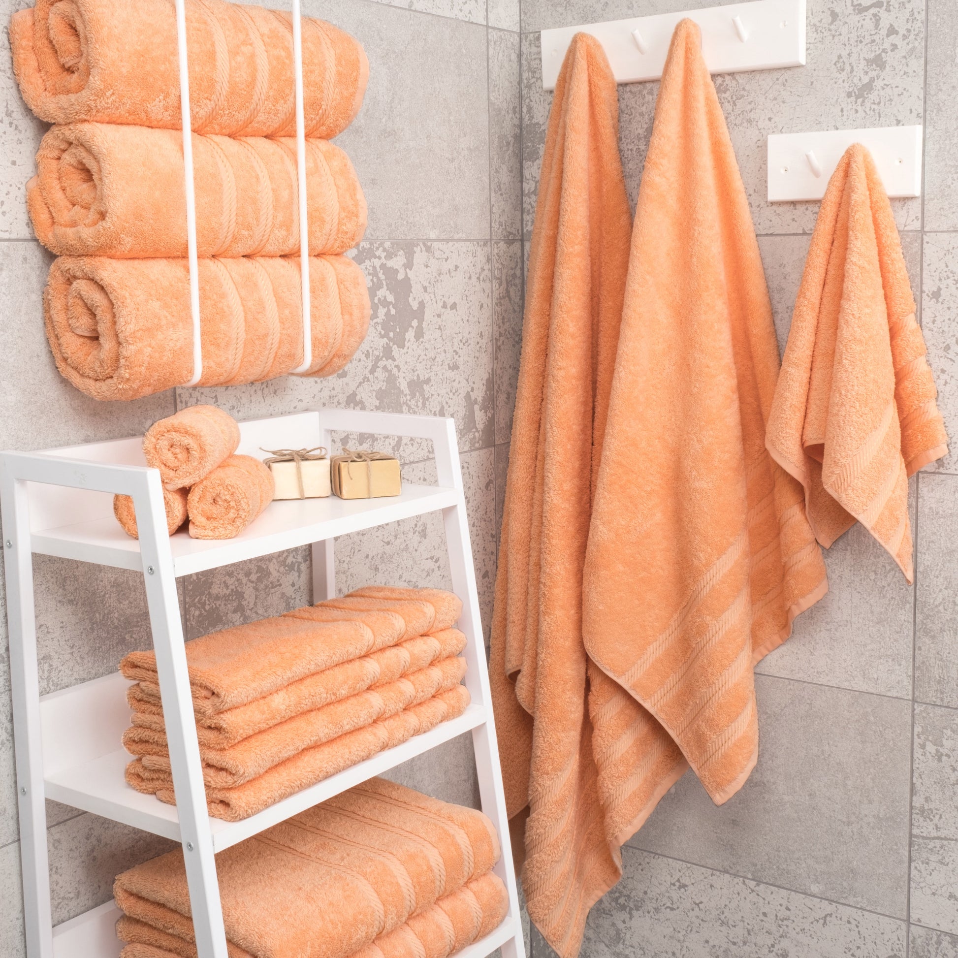 Luxury 4 Piece Bath Towel Set, 100% Cotton Turkish Bath Towels for Bathroom, Malibu Peach