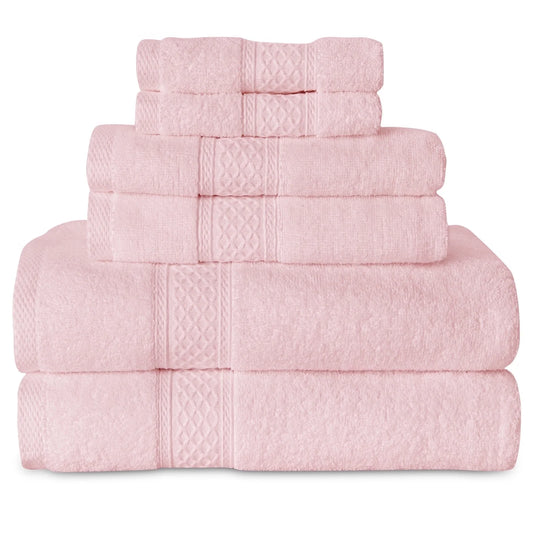 100% Cotton Bath Towel Sets of 6 Pieces, 2 Bath Towels 2 Hand Towels 2 Washcloths, Highly Absorbent Towels for Bathroom, Gym, Hotel (Blush Pink)