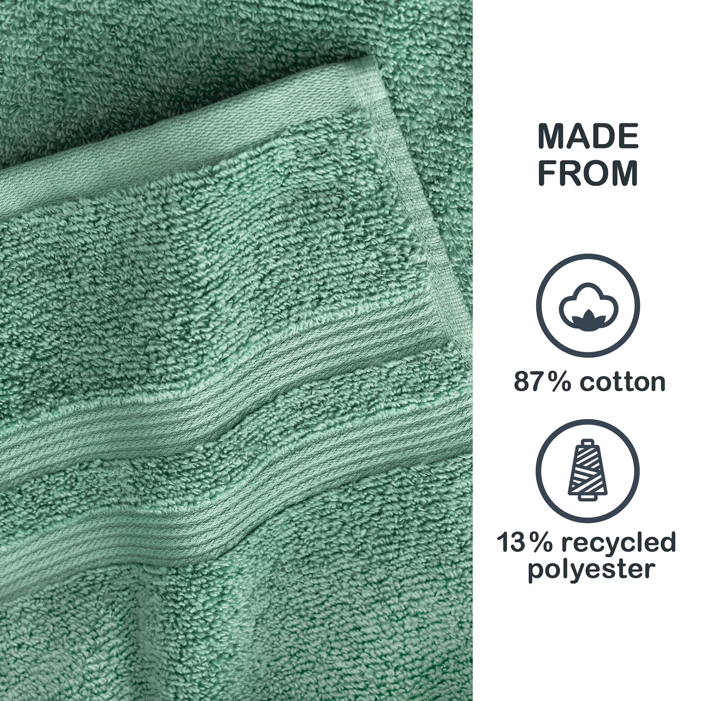 Performance Cotton 6-Piece Bath Towel Set, Super Soft Quick Dry Fade Resistant, Solid Green