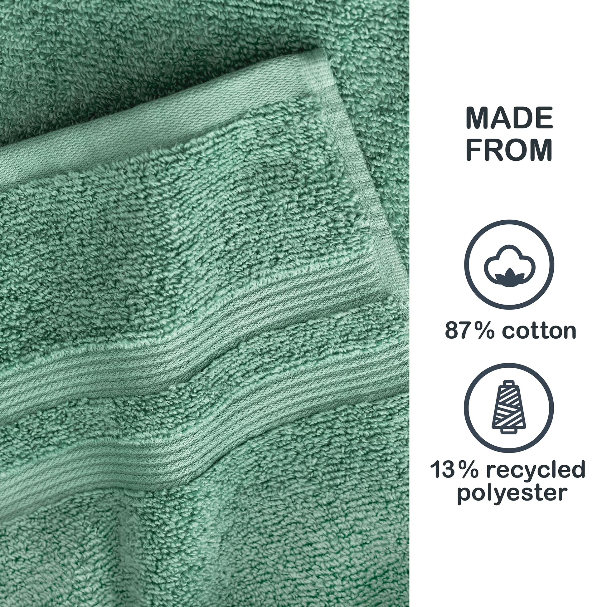 Performance Cotton 6-Piece Bath Towel Set, Super Soft Quick Dry Fade Resistant, Solid Green
