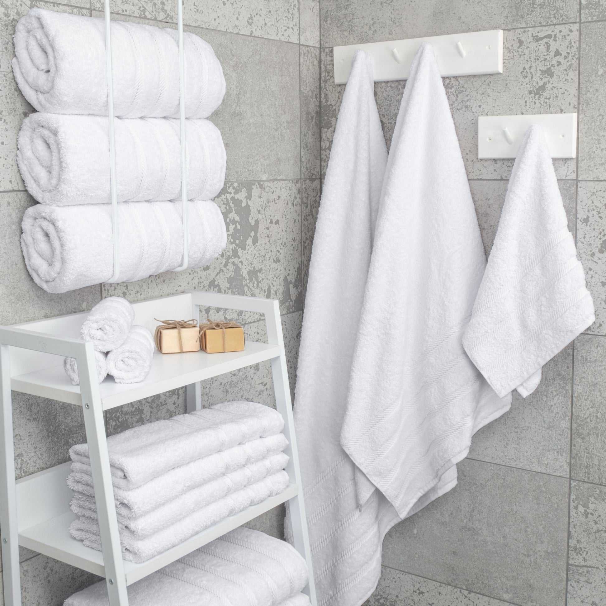 Luxury 4 Piece Bath Towel Set, 100% Cotton Turkish Bath Towels for Bathroom, White