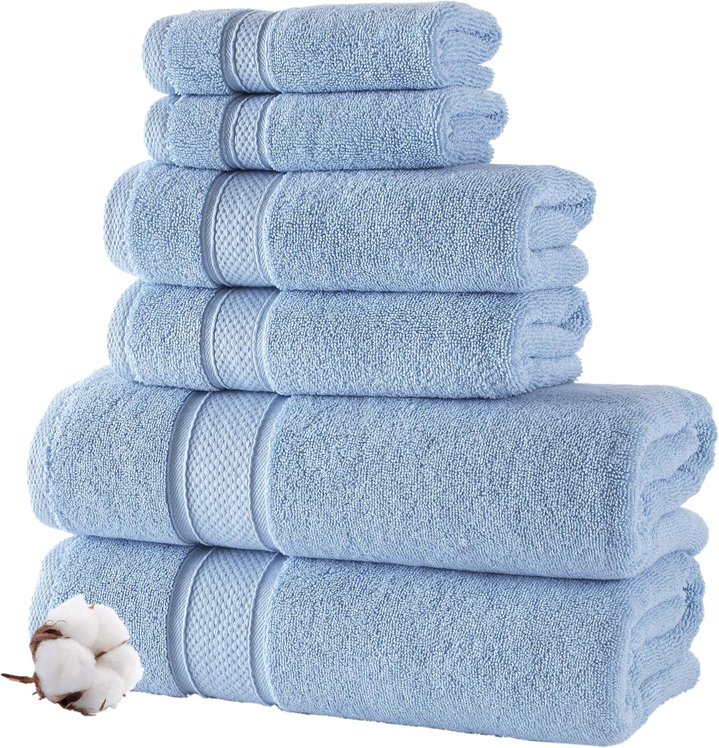 Luxury 6 Piece Bath Towel Set, 100% Cotton Turkish Towels for Bathroom, Sky Blue