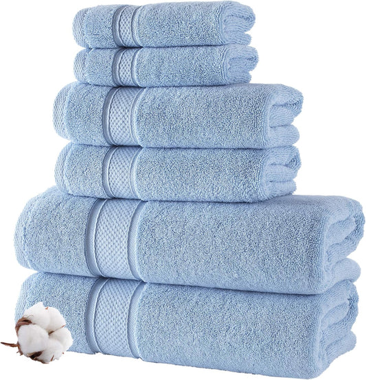 Luxury 6 Piece Bath Towel Set, 100% Cotton Turkish Towels for Bathroom, Sky Blue