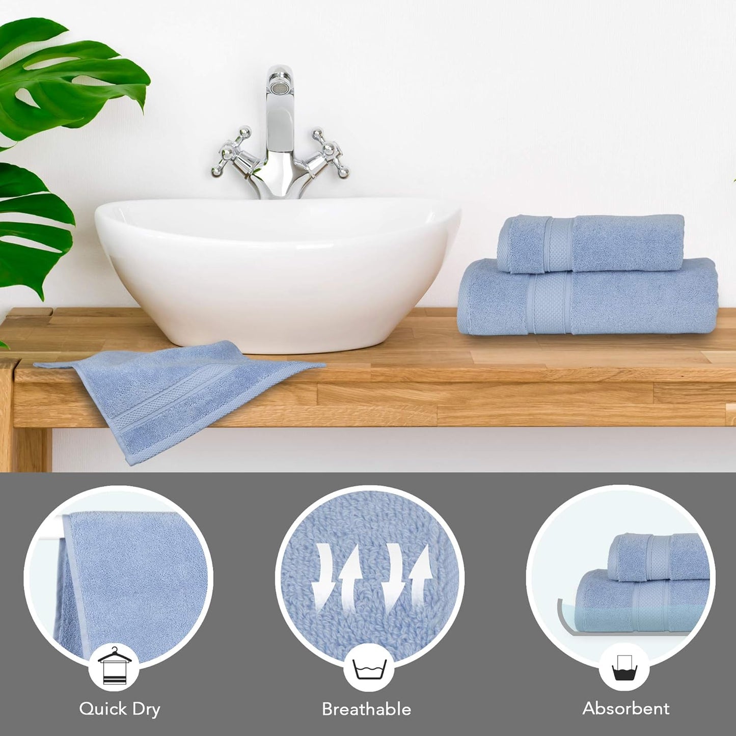 Luxury 6 Piece Bath Towel Set, 100% Cotton Turkish Towels for Bathroom, Sky Blue