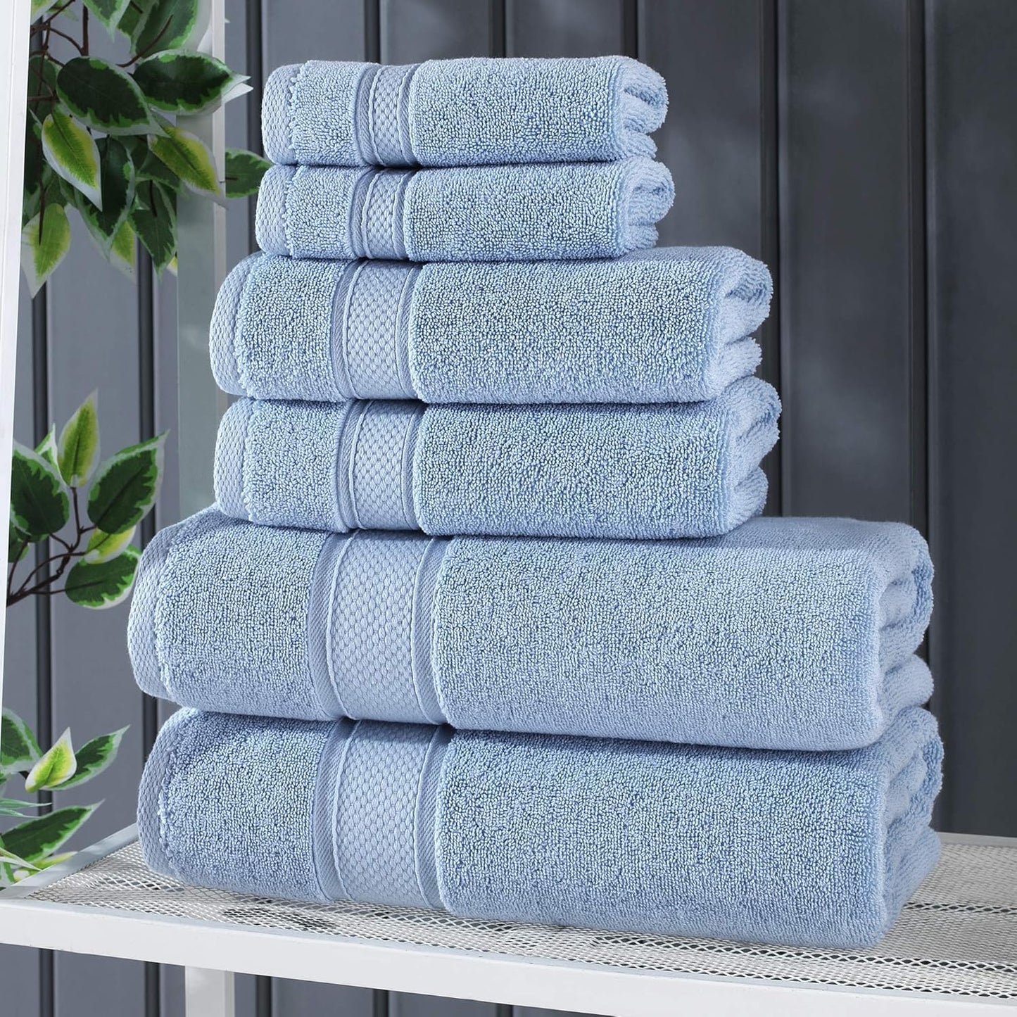 Luxury 6 Piece Bath Towel Set, 100% Cotton Turkish Towels for Bathroom, Sky Blue