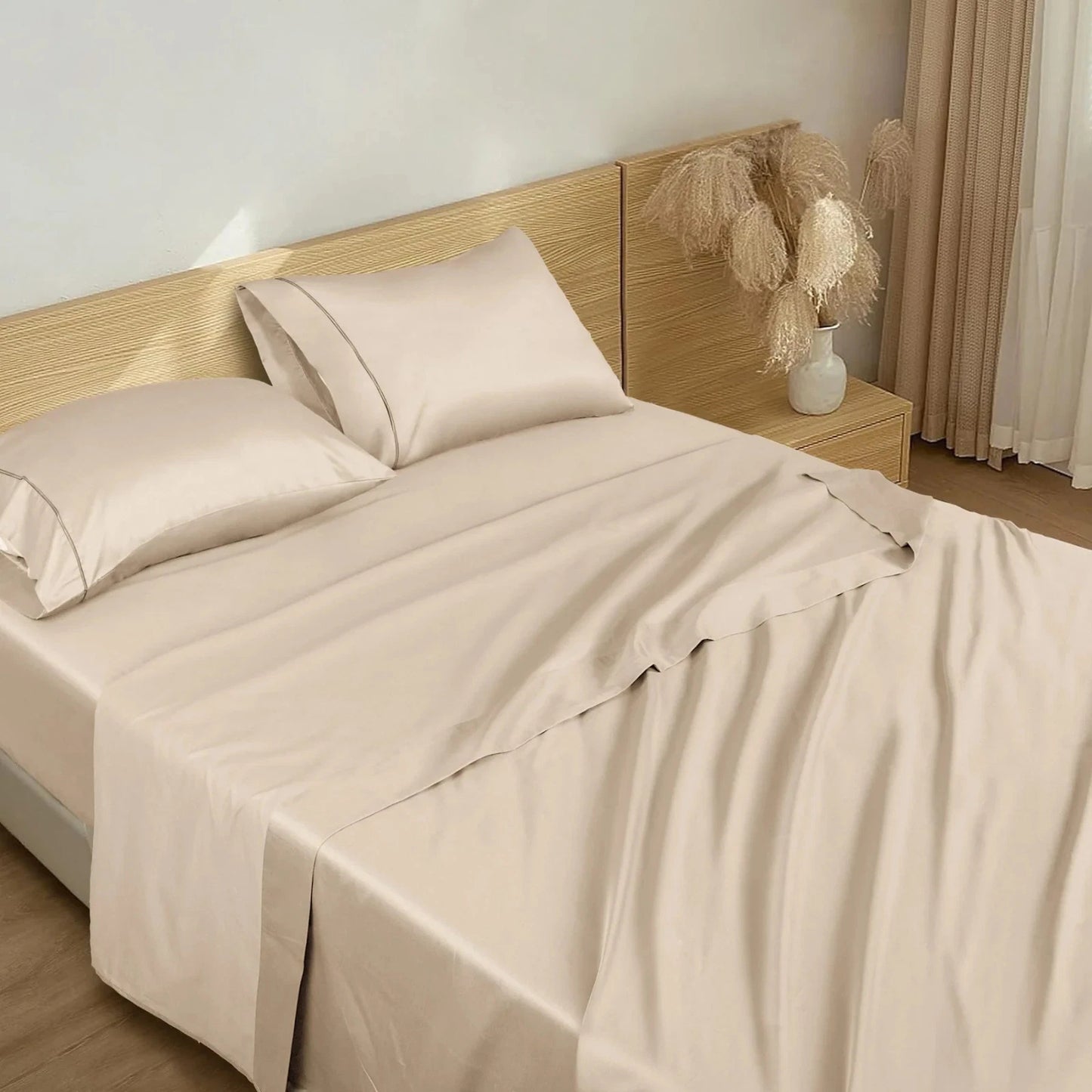 Burrata Stitch Cotton Sateen Sheet set Smokey Taupe