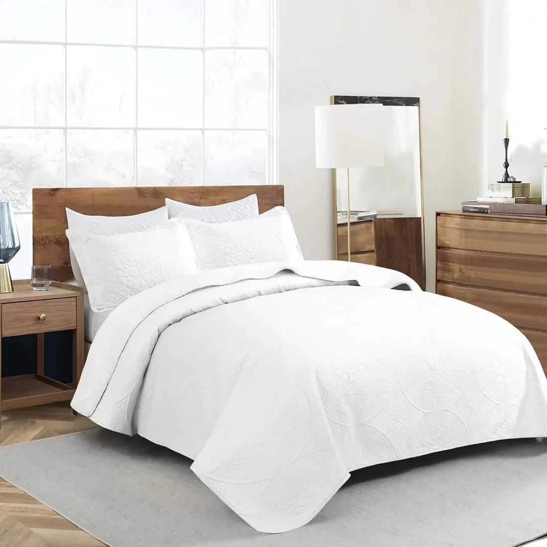 Twin Size Summer Bedspread - Modern Style Coin Pattern Soft Ultrasonic Coverlet Quilts Bedding Set for All Season, 2 Piece (1 Quilt, 1 Pillow Sham)